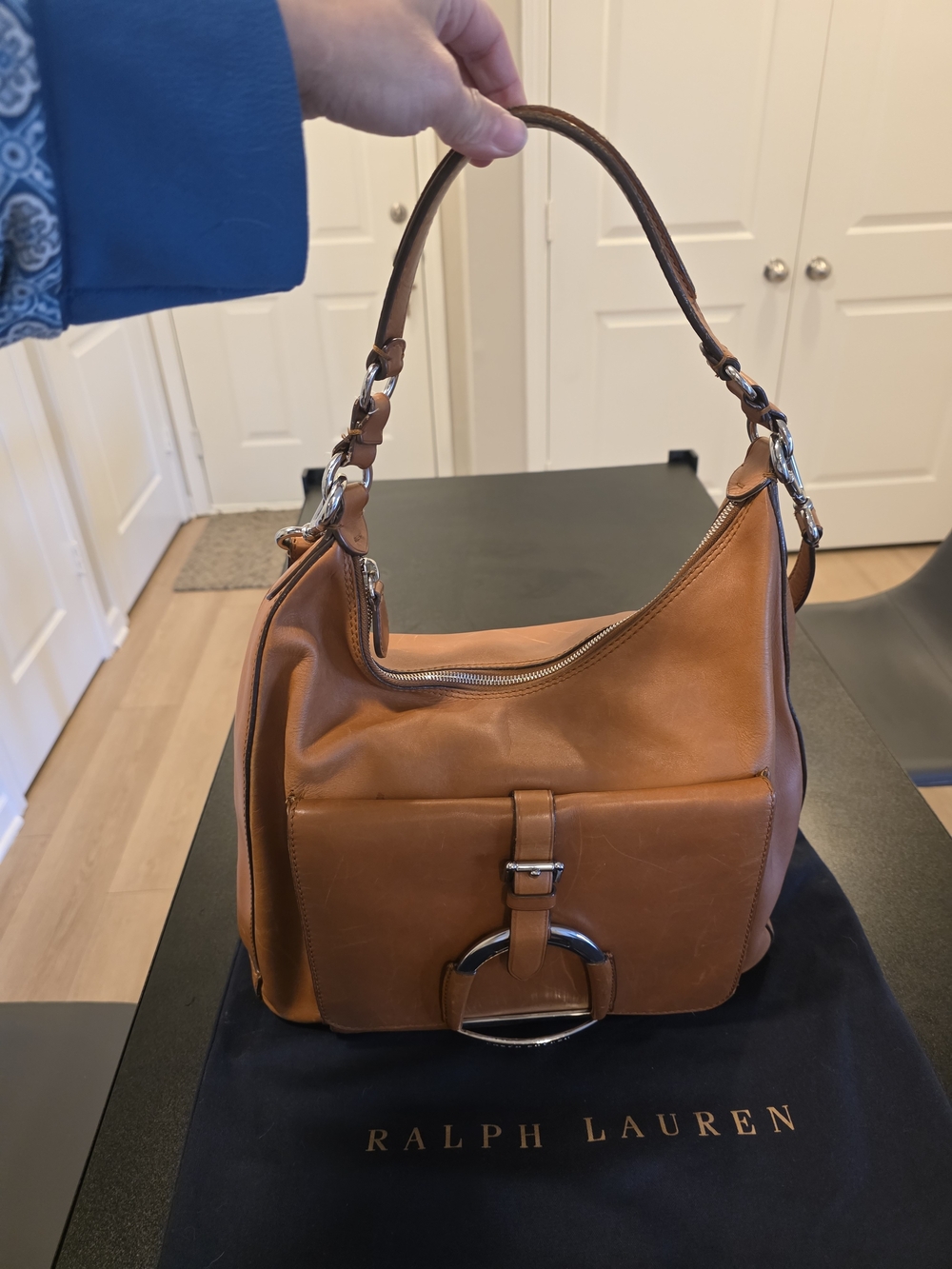Ralph Lauren Tan Leather Stirrup Shoulder Hobo with Buckle Ring